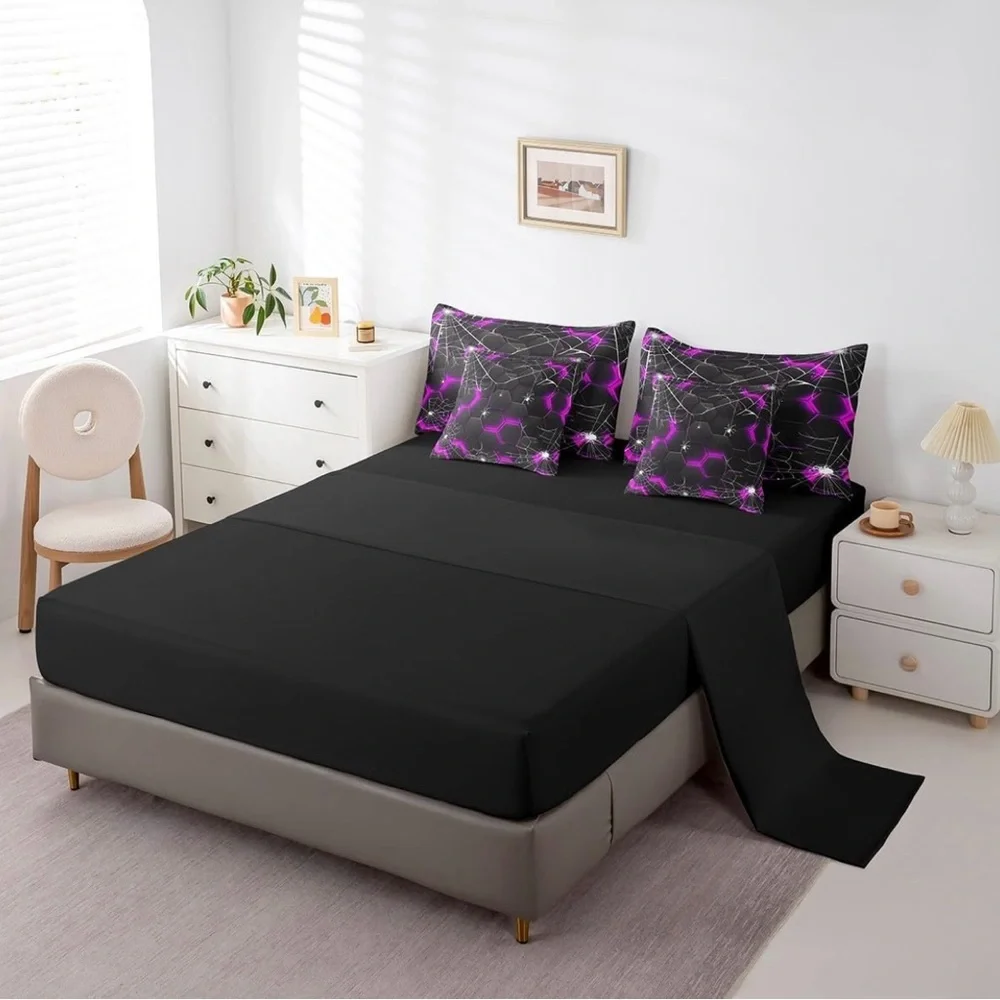 Full size 7 piece bed in a bag gothic geometric purple spider web